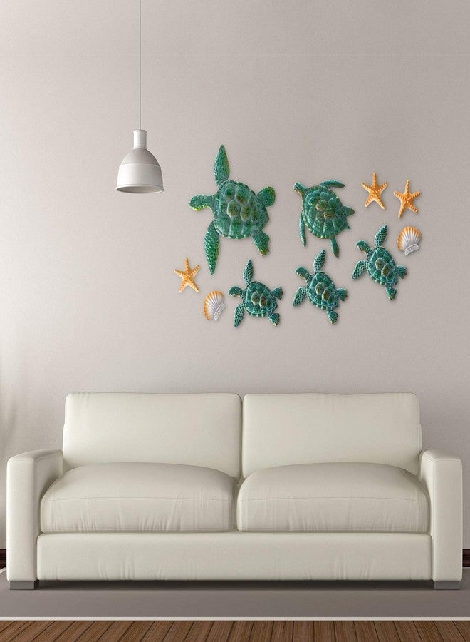 Mudder 10 Pieces Sea Turtle 3D Ocean Turtle Starfish Ornaments Shell Beach Theme Wall Art Decorations for Indoor Outdoor Garden (Aqua) - Image 5