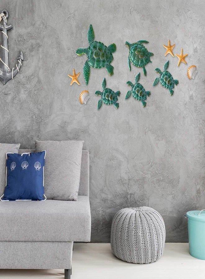Mudder 10 Pieces Sea Turtle 3D Ocean Turtle Starfish Ornaments Shell Beach Theme Wall Art Decorations for Indoor Outdoor Garden (Aqua) - Image 4