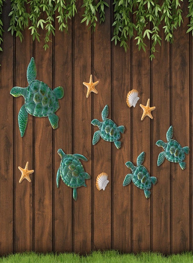 Mudder 10 Pieces Sea Turtle 3D Ocean Turtle Starfish Ornaments Shell Beach Theme Wall Art Decorations for Indoor Outdoor Garden (Aqua) - Image 3