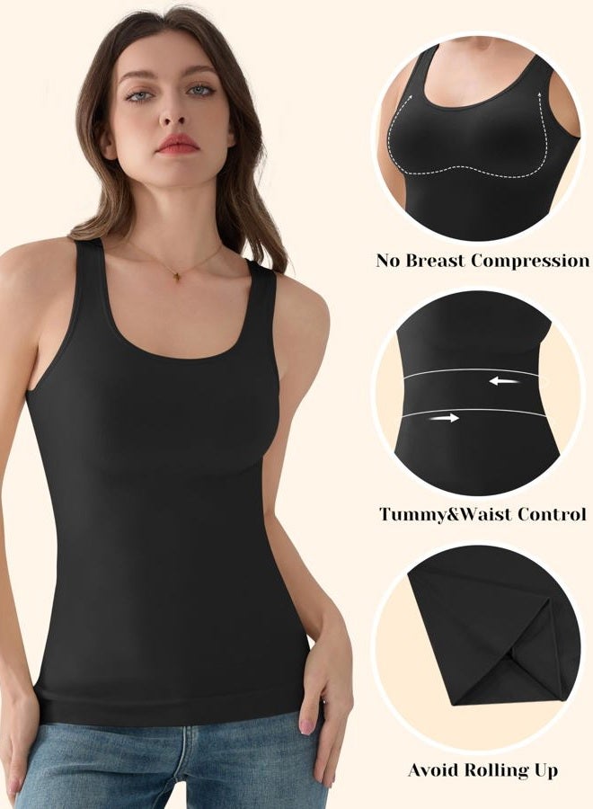 EUYZOU Women's Tummy Control Shapewear Tank Tops - Seamless Body Shaper Compression Top, Black, XL - Image 4