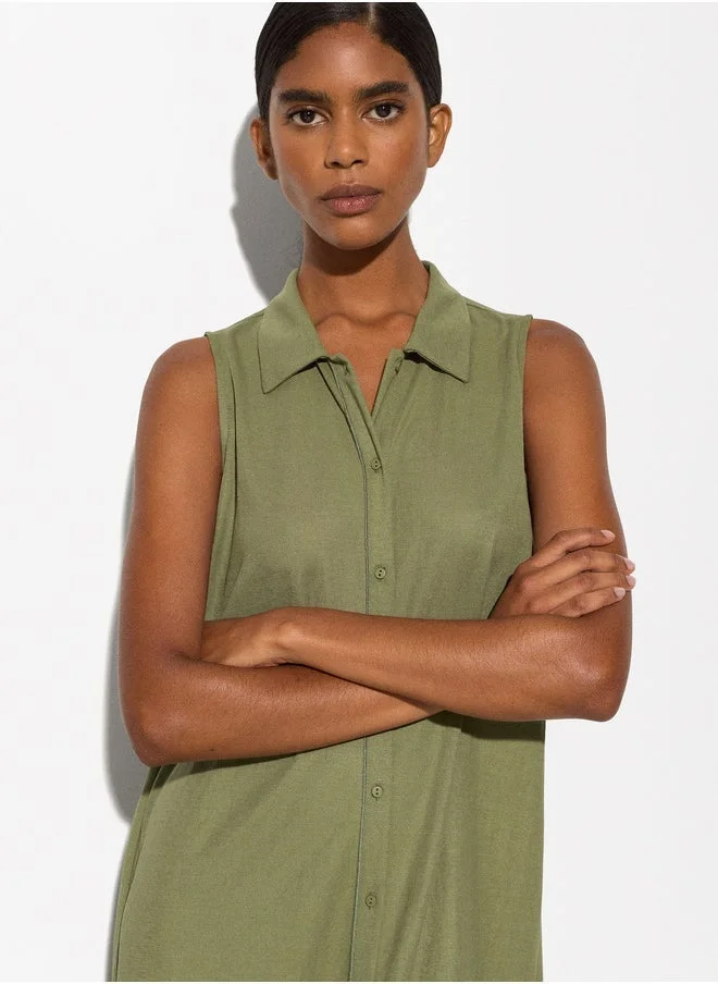 PARFOIS Sleeveless Button-Up Dress