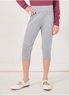 Styli Solid Capri Leggings with Elastic Waistband  - Image 1