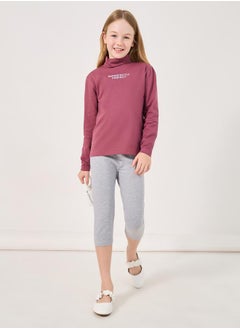Styli Solid Capri Leggings with Elastic Waistband  - Image 2