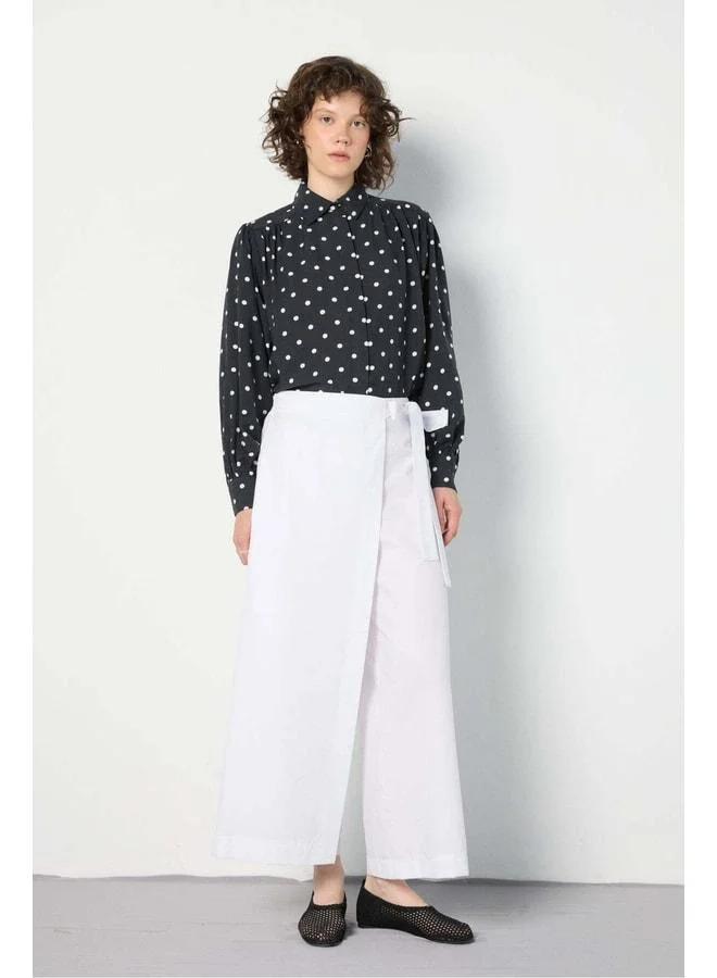 mina aise Black Polka-Dotted Ruffled Blouse 31120.