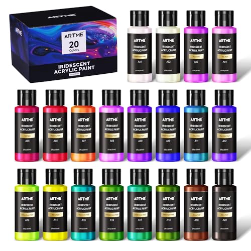 ARTME Iridescent Acrylic Paint Set, 20 Chameleon Colors in 2 oz/60ml Bottles, Color-shifting Acrylic Paint Perfect for Artists, Beginners on Canvas, Rocks, Wood, Fabric, Ceramic - Image 1