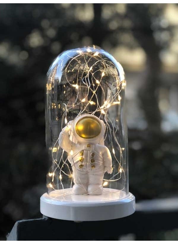 By-Lamp Illuminated Glass Globe Gold Astronaut Figured Lamp (White Base)  - Image 1