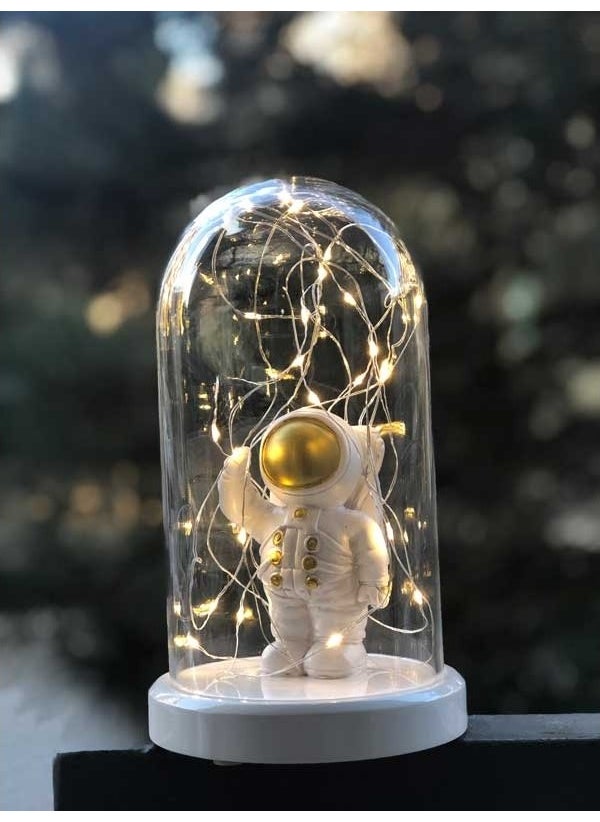 By-Lamp Illuminated Glass Globe Gold Astronaut Figured Lamp (White Base)  - Image 2