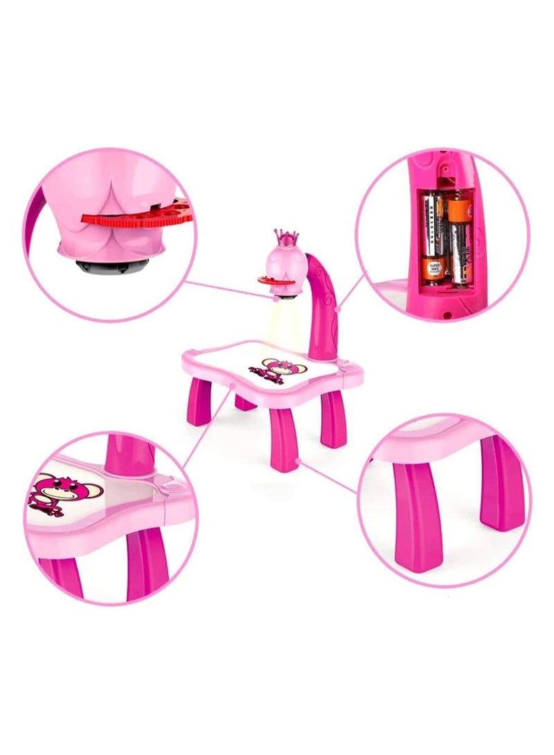KIDS Projector PAINTING DESK Drawing Board Table With Projection Function Children Painting Table Educational Toys (DARK PINK)