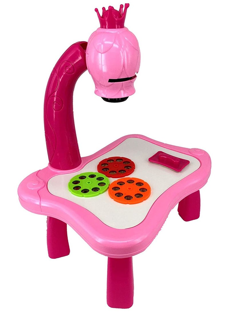 KIDS Projector PAINTING DESK Drawing Board Table With Projection Function Children Painting Table Educational Toys (DARK PINK)