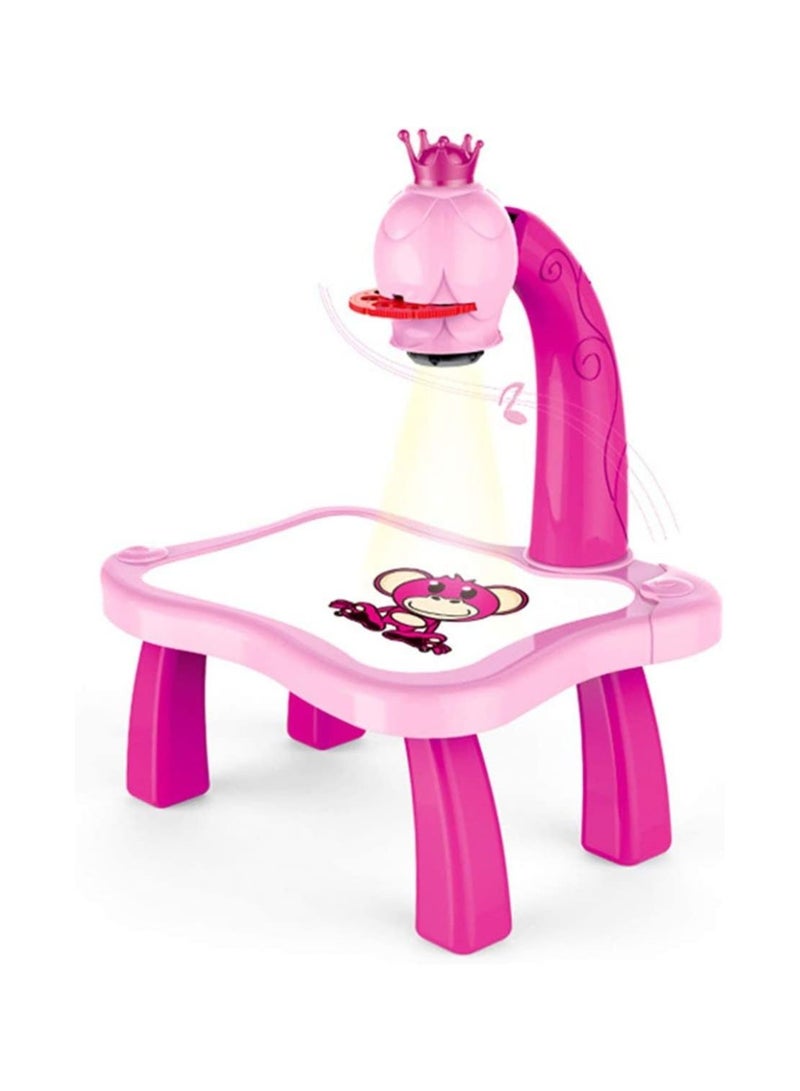 KIDS Projector PAINTING DESK Drawing Board Table With Projection Function Children Painting Table Educational Toys (DARK PINK)