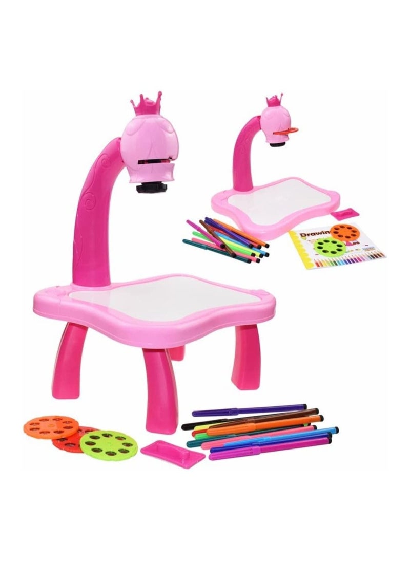 KIDS Projector PAINTING DESK Drawing Board Table With Projection Function Children Painting Table Educational Toys (DARK PINK)