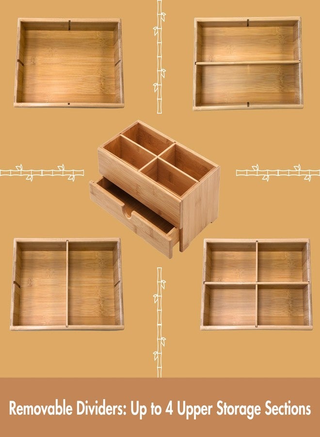 GOBAM Bamboo Makeup Organizers and Storage with Drawer - Wooden Cosmetic Organizer Countertop for Bathroom, Bedroom, Closet, Kitchen, Vanity & Dresser - Make up Vanity Station - Image 2