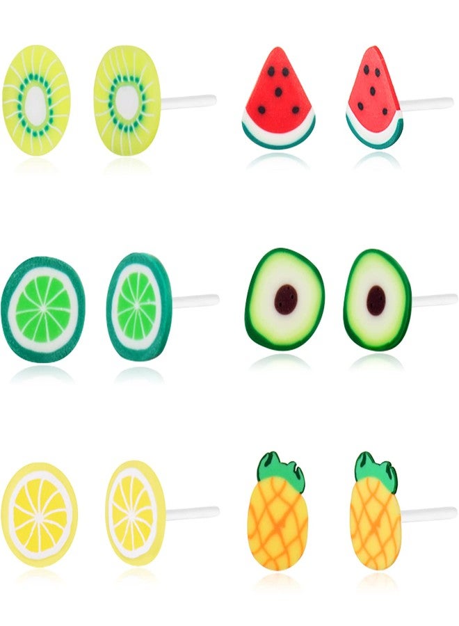 KMEOSCH Plastic Earrings, KMEOSCH Plastic Stud Earrings - 6 Pairs of Fun Summer Vibes Earrings for Sensitive Ears (Lemon, Kiwi, Watermelon, Pineapple, Lime and Avocado) - Image 1