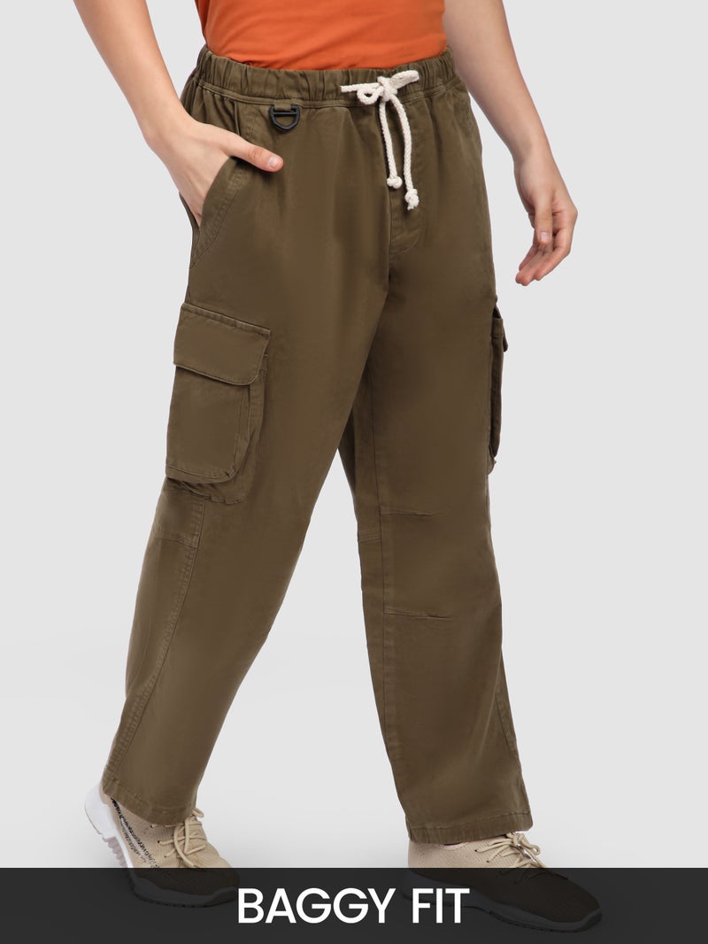 بيونغ بنطلون كارجو عملي بجيوب متعددة باللون البني - Image 3