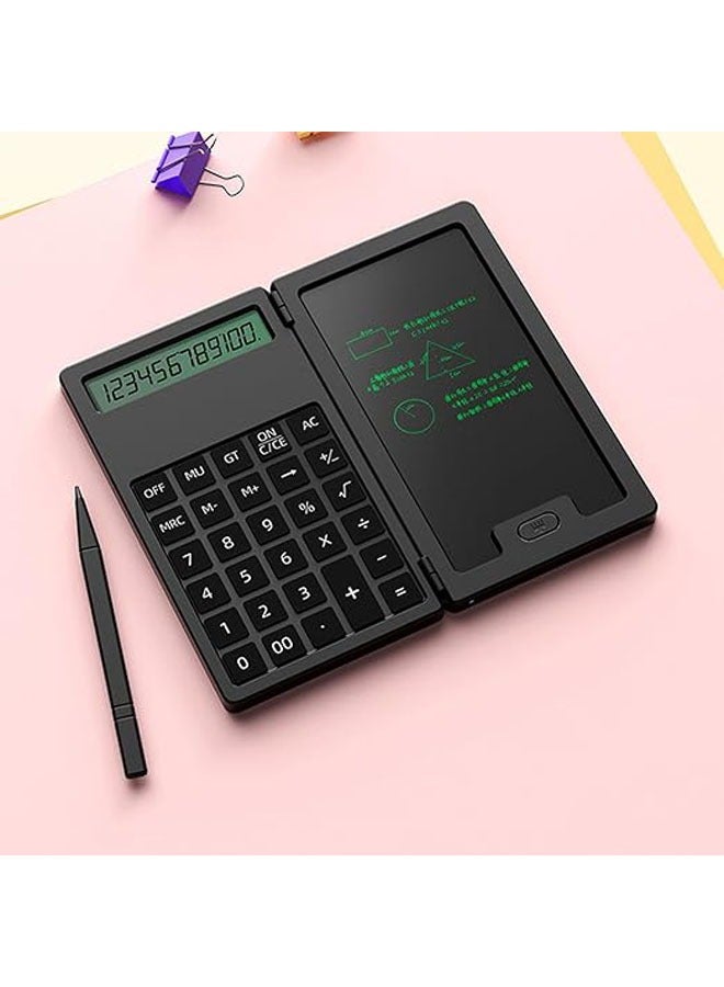حاسبة مفكرة إلكترونية مع لوح كتابة قابل للمسح، لوح LCD محمول قابل للطي بشاشة واضحة 12 رقم، حاسبة علمية جيب باللون الأسود - Image 3