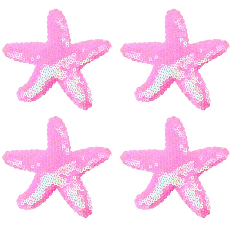 Starfish Hair Clips Pink Sequins Hair Pins Sea Star Alligator Hair Clips Barrettes Glitter Sea Shell Beach Hair Accessories for Women Girls Headpiece Wedding Birthday Party Supplies 4PCS