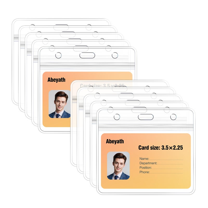 Abeyath10 Pack Extra Thick ID Card Name Badge Holder Heavy Duty Waterproof Clear Plastic PVC Horizontal Sleeve Pocket Resealable - Image 1