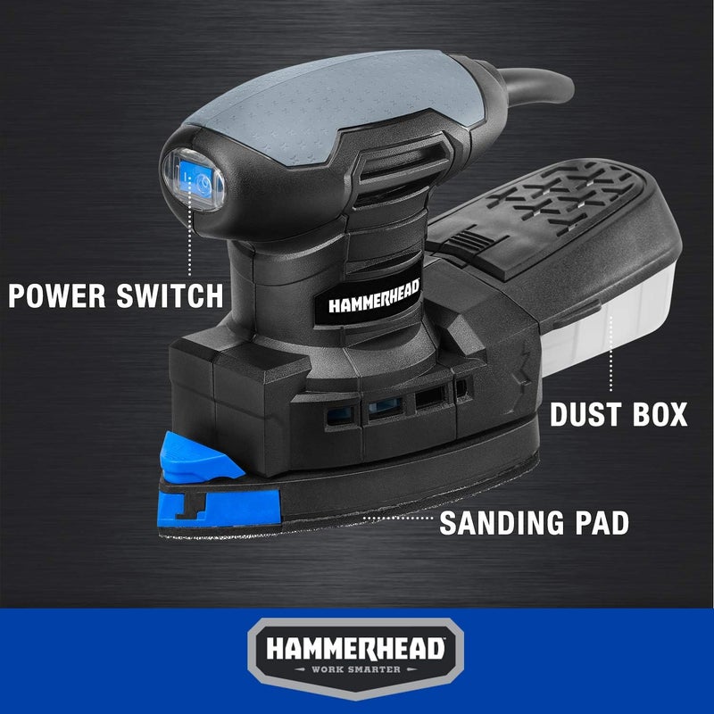 HAMMERHEAD 1.4-Amp Multi-Function Detail Sander with 12pcs Sandpaper, Dust Collection System, and Detail Attachment - HADS014 - Image 3