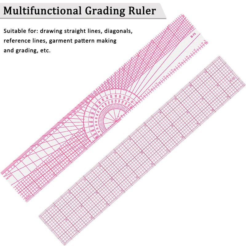 LJLJ Fashion Clear Metric Sewing Ruler Set,French Curve Pattern Rulers for Beginners, Tailors, Designers, Quilting, Embroidery, Cross Stitch, Crochet, Knitting 9pcs - Image 5