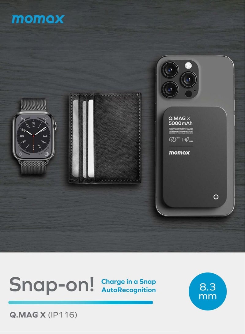 Momax Q.Mag X حزمة بطارية لاسلكية مغناطيسية بقدرة 5000 مللي أمبير في الساعة USB-C حتى 20 وات مخرج PD - أسود - Image 4