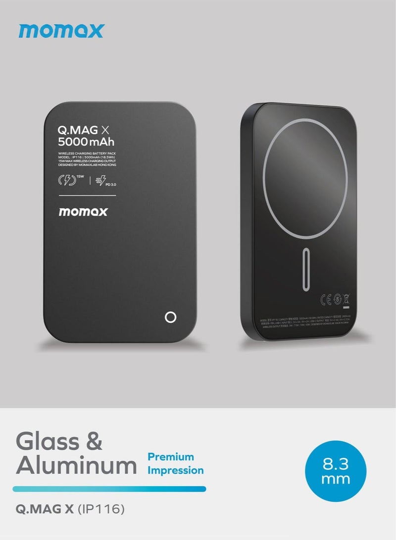 Momax Q.Mag X حزمة بطارية لاسلكية مغناطيسية بقدرة 5000 مللي أمبير في الساعة USB-C حتى 20 وات مخرج PD - أسود - Image 3