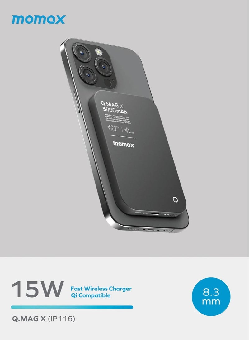 Momax Q.Mag X حزمة بطارية لاسلكية مغناطيسية بقدرة 5000 مللي أمبير في الساعة USB-C حتى 20 وات مخرج PD - أسود - Image 5