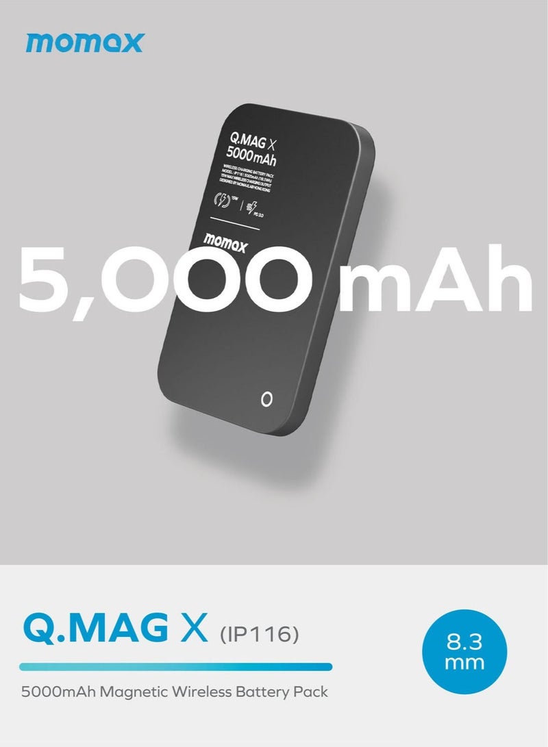 Momax Q.Mag X حزمة بطارية لاسلكية مغناطيسية بقدرة 5000 مللي أمبير في الساعة USB-C حتى 20 وات مخرج PD - أسود - Image 2