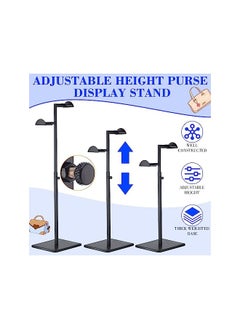 The Bros Stainless Steel Purse Display Stand Adjustable Height Handbag Display Stand Hanging Double Hook Polished Hanger Bag Holder Stand Hat Jewelry Display Rack for Boutique Store (Black,2 Pcs)  - Image 2