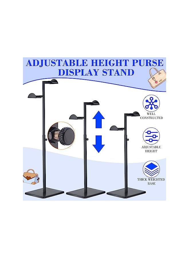 The Bros حامل عرض حقيبة يد من الفولاذ المقاوم للصدأ قابل للتعديل الارتفاع حامل حقيبة مع خطاف مزدوج مصقول حامل حقيبة حامل قبعة وعرض مجوهرات لمتجر البوتيك (أسود، 2 قطع) - Image 2