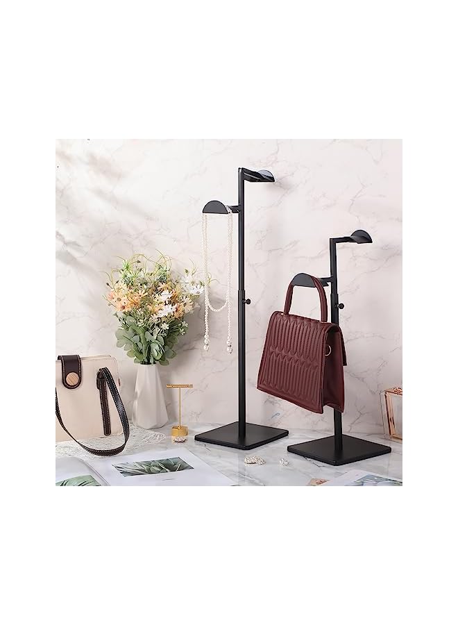 The Bros حامل عرض حقيبة يد من الفولاذ المقاوم للصدأ قابل للتعديل الارتفاع حامل حقيبة مع خطاف مزدوج مصقول حامل حقيبة حامل قبعة وعرض مجوهرات لمتجر البوتيك (أسود، 2 قطع) - Image 5