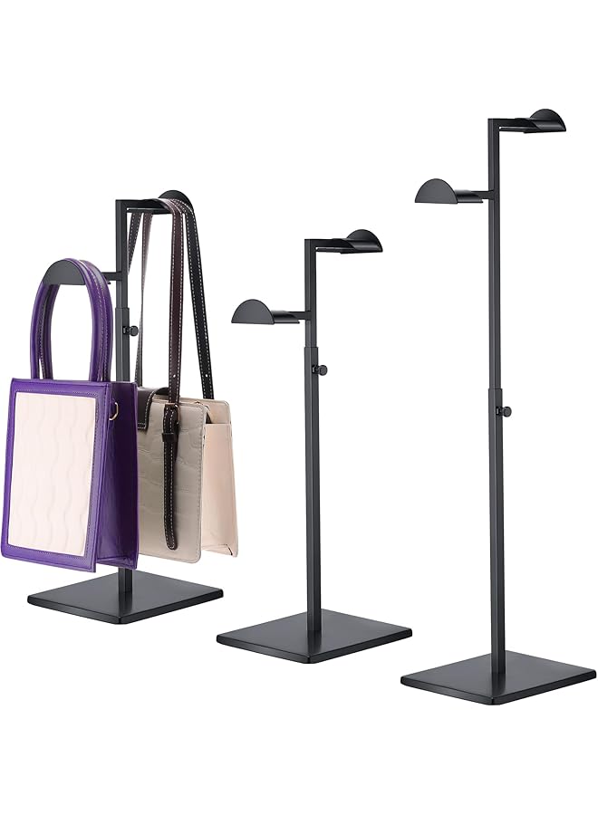 The Bros حامل عرض حقيبة يد من الفولاذ المقاوم للصدأ قابل للتعديل الارتفاع حامل حقيبة مع خطاف مزدوج مصقول حامل حقيبة حامل قبعة وعرض مجوهرات لمتجر البوتيك (أسود، 2 قطع) - Image 1