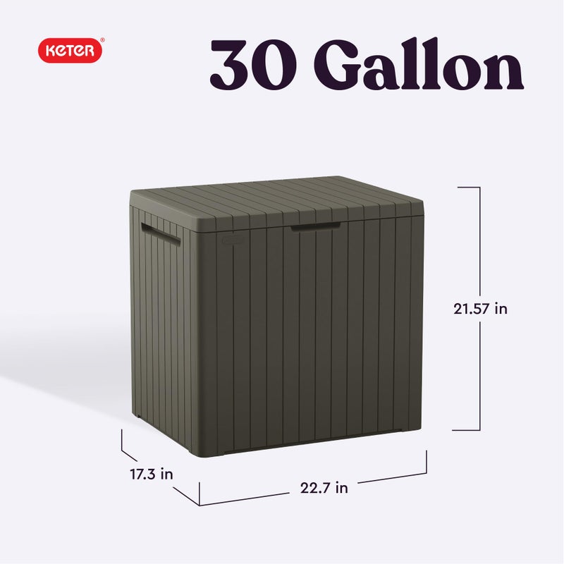 Keter City 30 Gallon Resin Outdoor Storage Box and Patio Furniture Side Table for Pool and Garden Accessories, Taupe - Image 2
