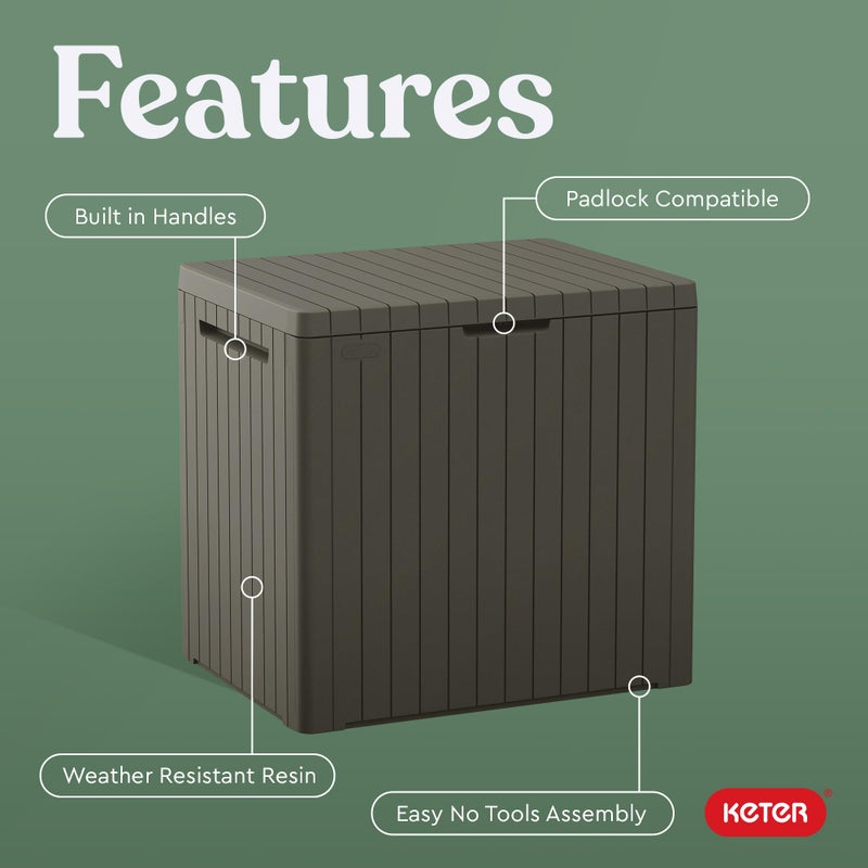 Keter City 30 Gallon Resin Outdoor Storage Box and Patio Furniture Side Table for Pool and Garden Accessories, Taupe - Image 4