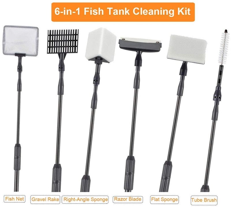 hygger Carbon Fiber 6 in 1 Aquarium Cleaning Tool Kit Al-gae Scraper Scrubber Pad Sponge Telescopic Handle Fish Tank Brush Cleaner Set for Saltwater Freshwater - Image 3