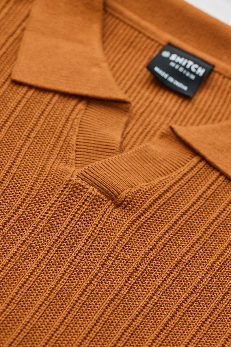 SNITCH Terracotta Textured Half Sleeve Slim Fit T-Shirt