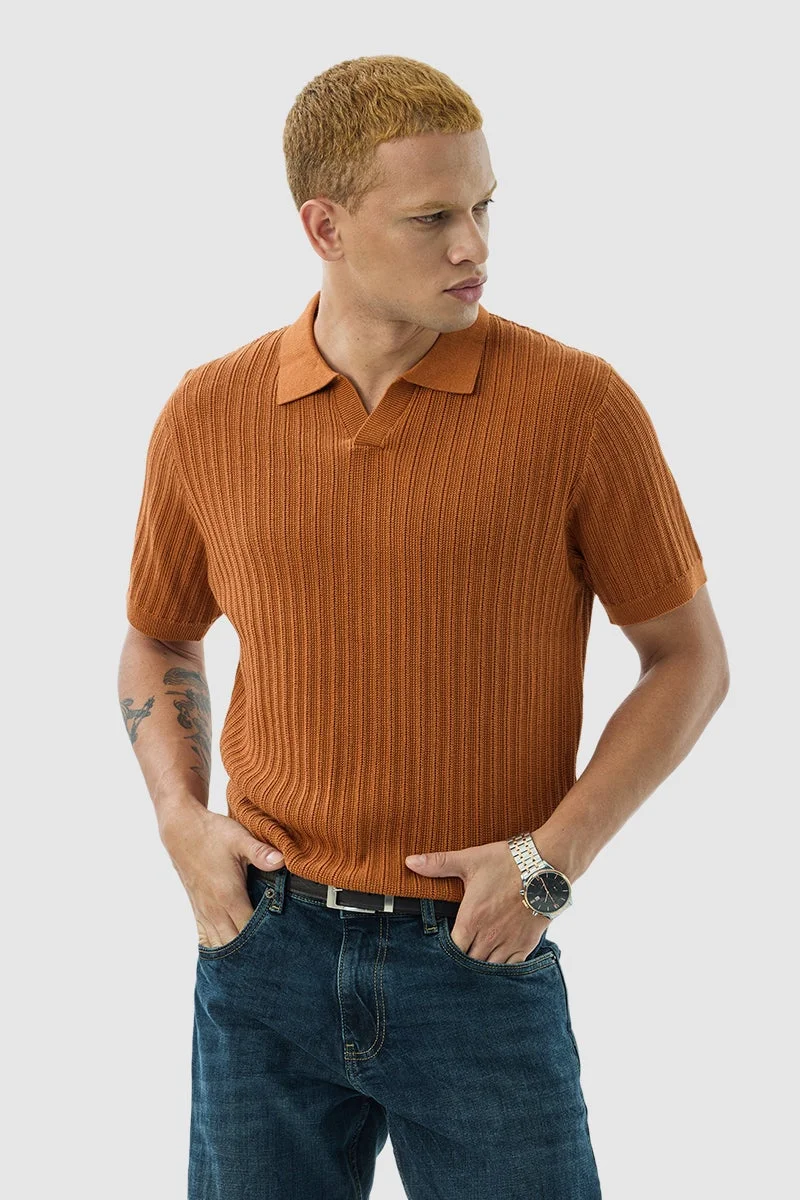 SNITCH Terracotta Textured Half Sleeve Slim Fit T-Shirt