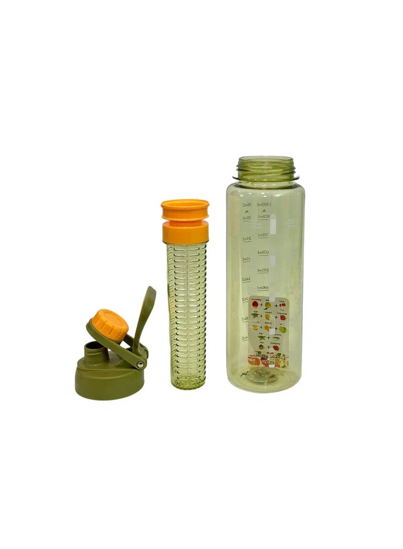 Graduated Detox Water Bottle with Infuser Chamber 1000ml-Green Color - Image 3