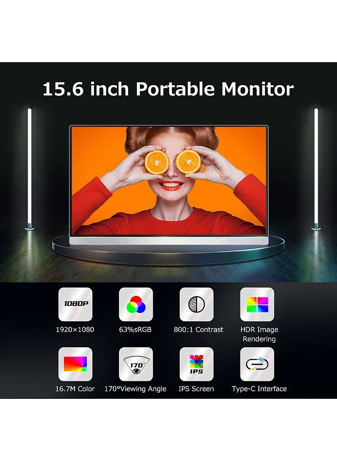 Generic - 15.6 inch Portable Monitor IPS Screen 1920*1080 Resolution 170° Viewing Angle 60Hz Refresh Rate Wide Compatibility Silver UK Plug - Image 1