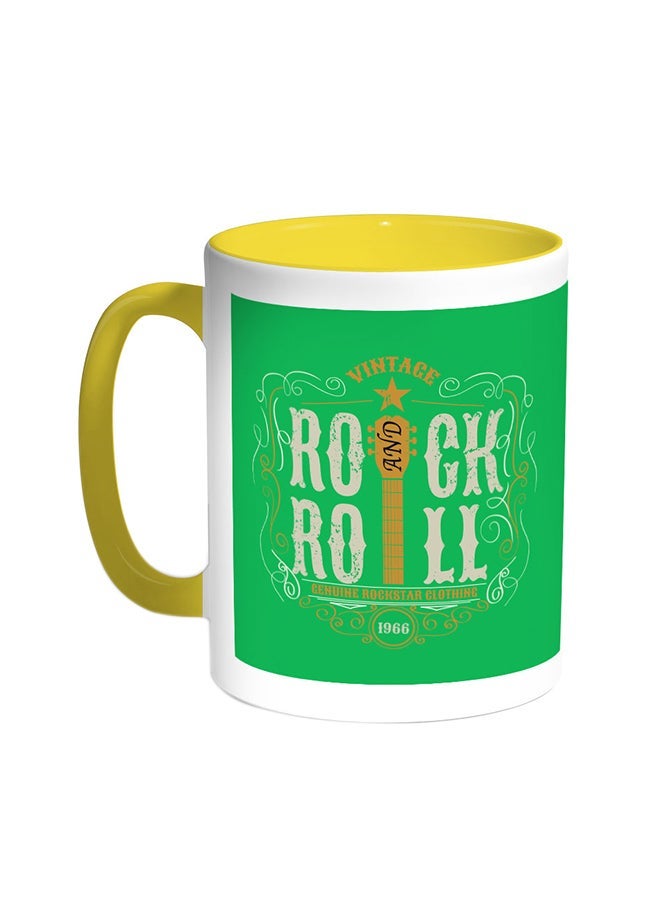RYN Rock And Roll Printed Coffee Mug Yellow/White 11ounce