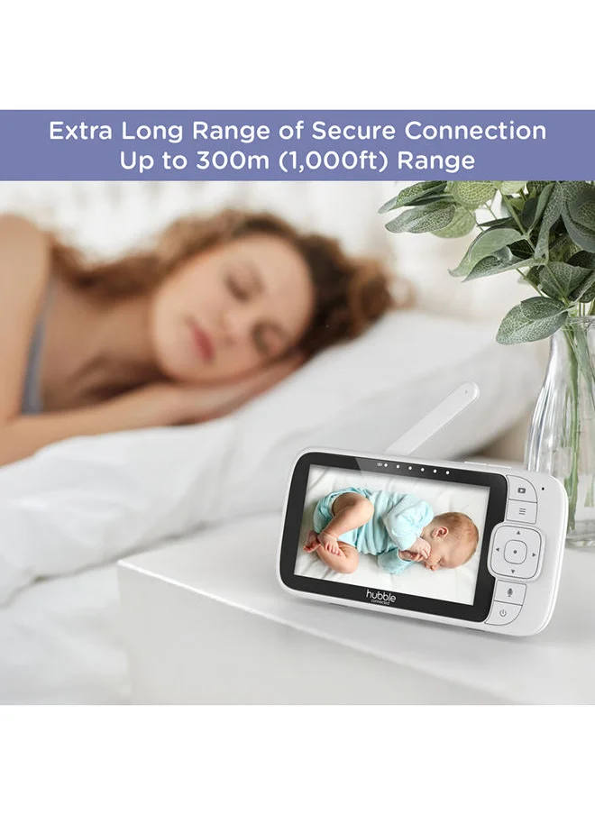 هابل متصل Hubble Connected Nursery View Premium Twin Cameras Video Baby Monitor With 5 Inch Screen, Infrared Night Vision, Split Screen, Digital Zoom And Room Temperature Sensor
