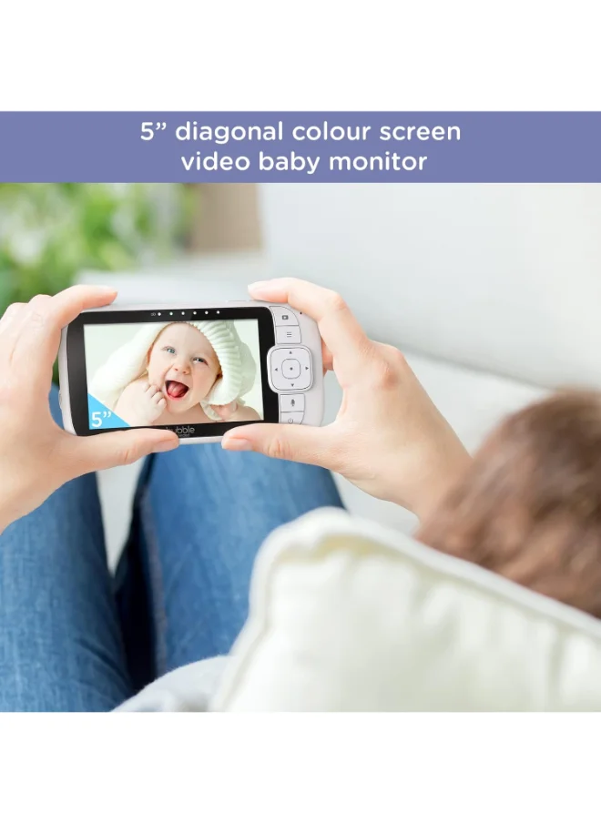 هابل متصل Hubble Connected Nursery View Premium Twin Cameras Video Baby Monitor With 5 Inch Screen, Infrared Night Vision, Split Screen, Digital Zoom And Room Temperature Sensor
