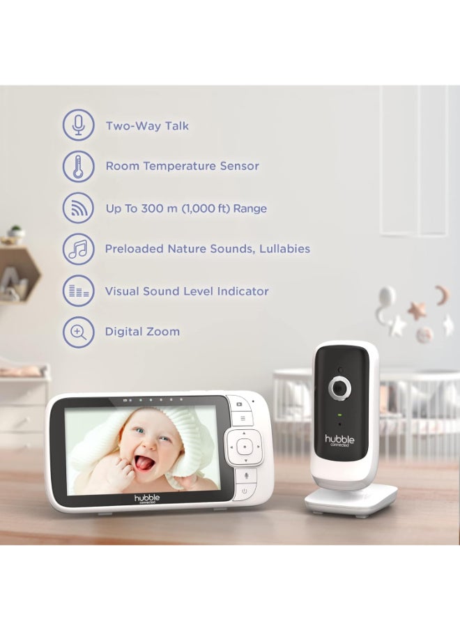 hubble connected - Hubble Connected Nursery View Premium Twin Cameras Video Baby Monitor With 5 Inch Screen, Infrared Night Vision, Split Screen, Digital Zoom And Room Temperature Sensor - Image 1