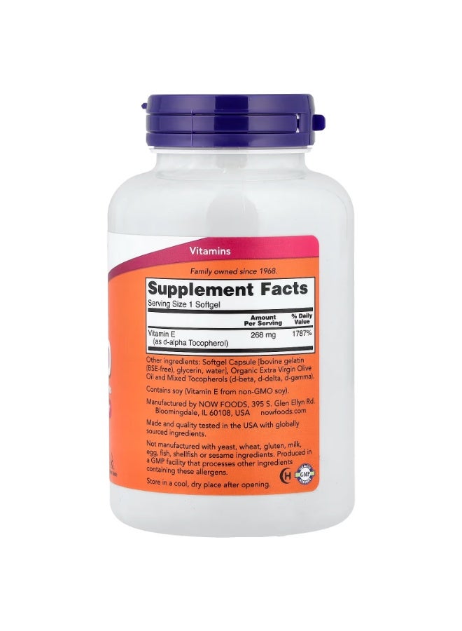 now E-400 with Mixed Tocopherols, 268 mg (400 IU), 250 Softgels - Image 2