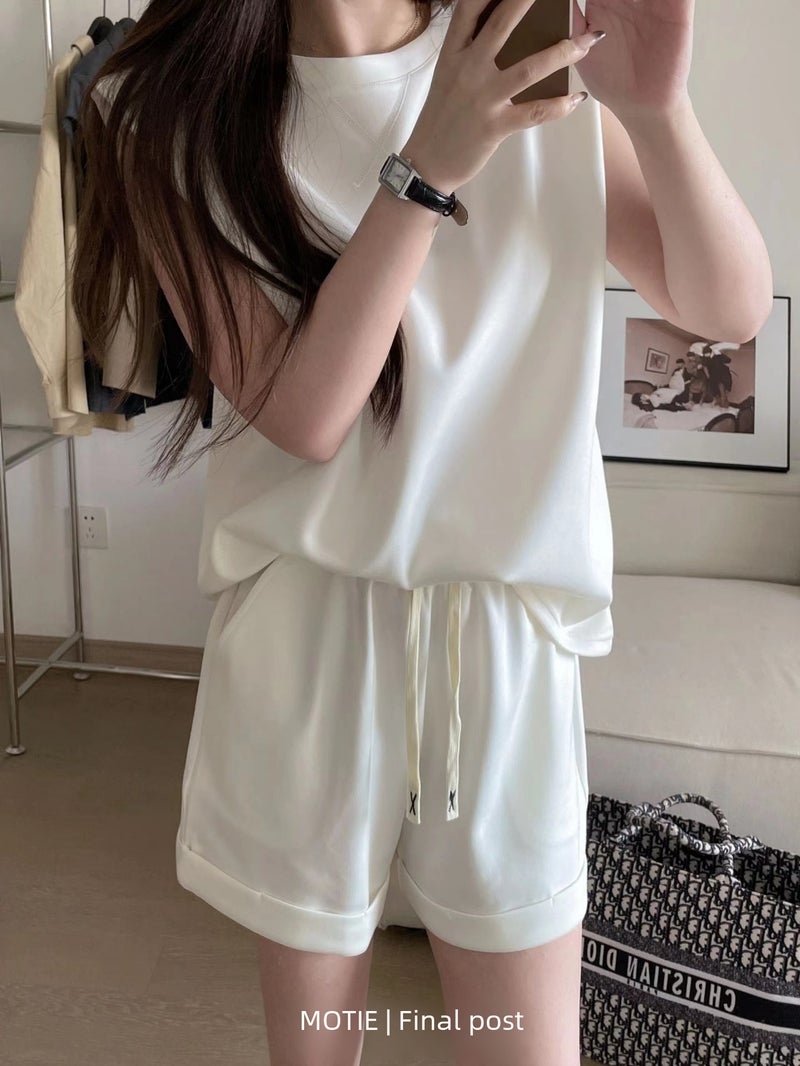 MOTIE Slim-Fit Sleeveless Vest  Casual Sports Suit for Women Summer White - Image 3