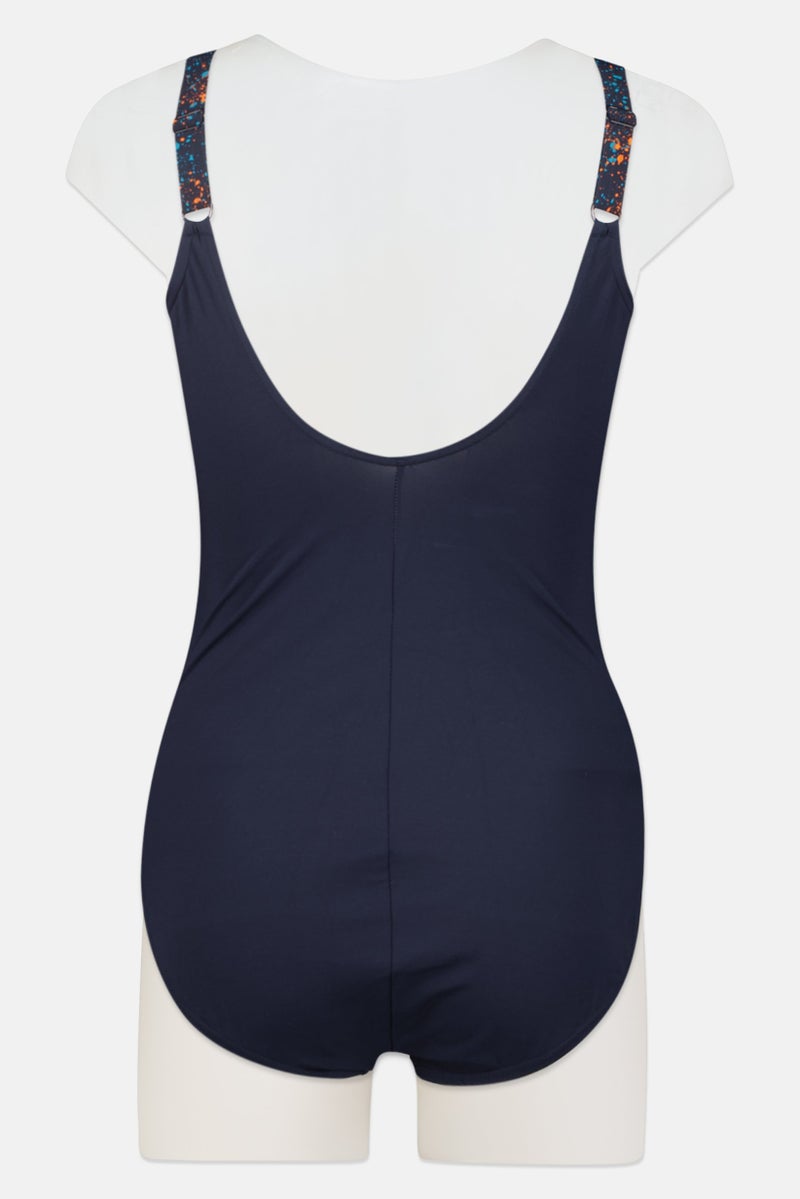 speedo Women Solid Non Padded One Piece Swimsuit, Deep Navy - Image 2