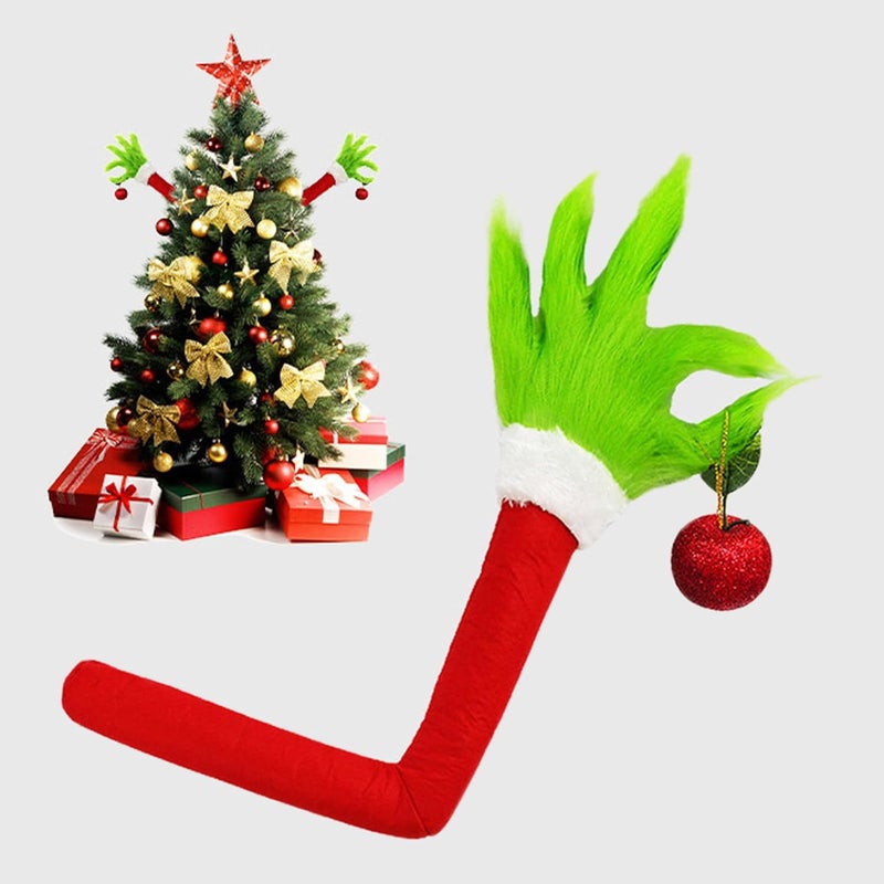 Christmas Elf Body Tree Decorations, Christmas Tree Arm, Christmas Green Monster Stole Xmas Tree Toppe, Pose-able Christmas Elf Stuffed Leg Arm and Head for Christmas Tree Hanging Ornament (1PC) - Image 1