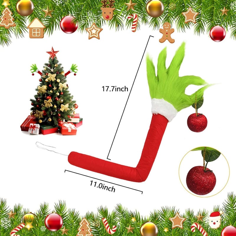 Christmas Elf Body Tree Decorations, Christmas Tree Arm, Christmas Green Monster Stole Xmas Tree Toppe, Pose-able Christmas Elf Stuffed Leg Arm and Head for Christmas Tree Hanging Ornament (1PC) - Image 4