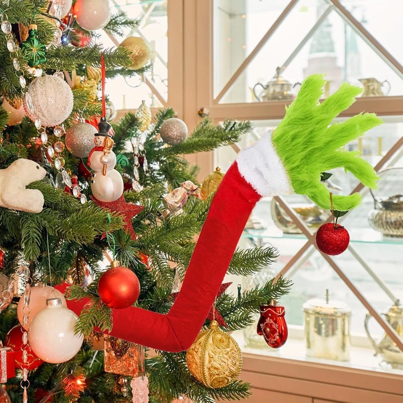 Christmas Elf Body Tree Decorations, Christmas Tree Arm, Christmas Green Monster Stole Xmas Tree Toppe, Pose-able Christmas Elf Stuffed Leg Arm and Head for Christmas Tree Hanging Ornament (1PC) - Image 2