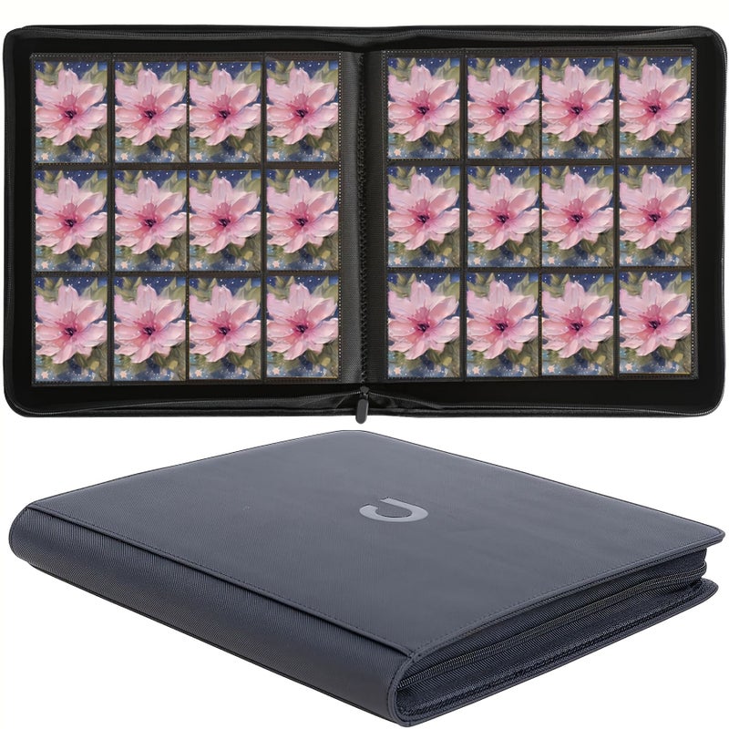 12 Pocket 32 Double Sided Pages 768 Side Loading Slots Black Trading Card Game Protective Folder Album - Image 1