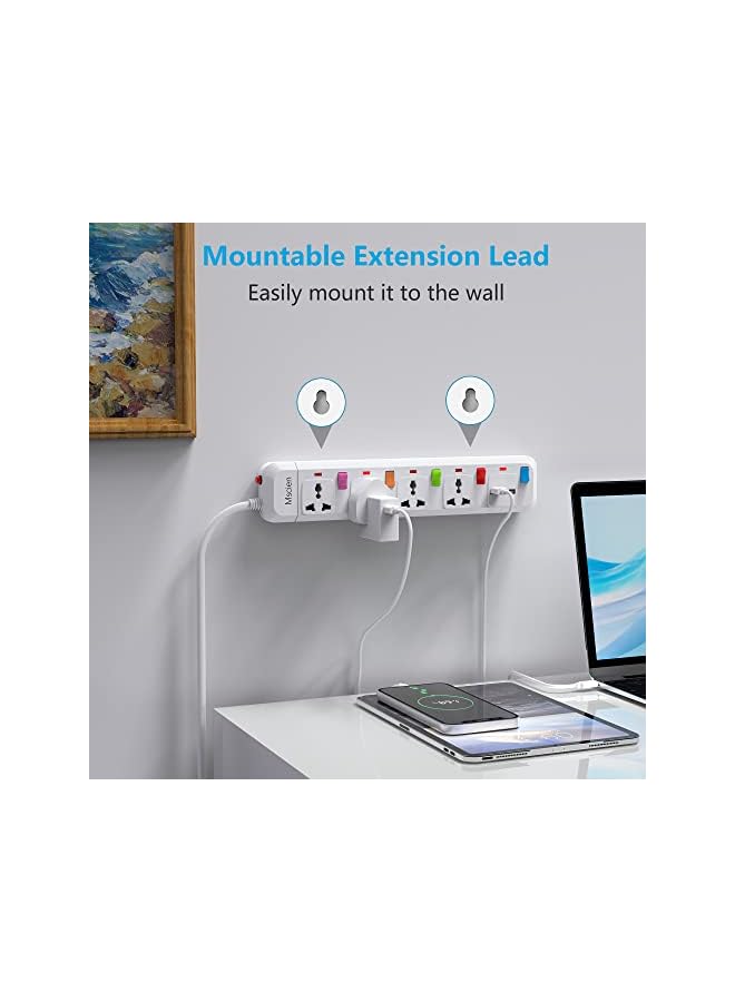 promass 3 meter Extension Lead with USB, Universal 4 Outles individual Switches with Surge Protection,Wall Mountable Power Extension - Image 2
